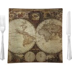 Vintage World Map 9.5" Glass Square Lunch / Dinner Plate- Single or Set of 4