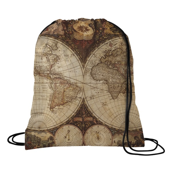 Custom Vintage World Map Drawstring Backpack - Large
