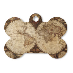 Vintage World Map Bone Shaped Dog ID Tag - Large