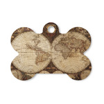 Vintage World Map Bone Shaped Dog ID Tag - Small