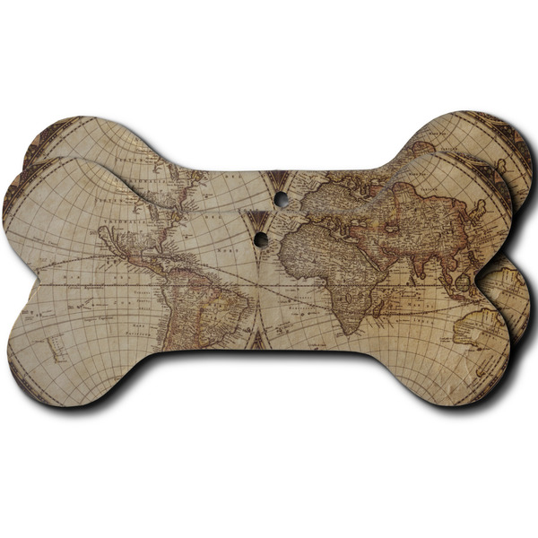 Custom Vintage World Map Ceramic Dog Ornament - Front & Back