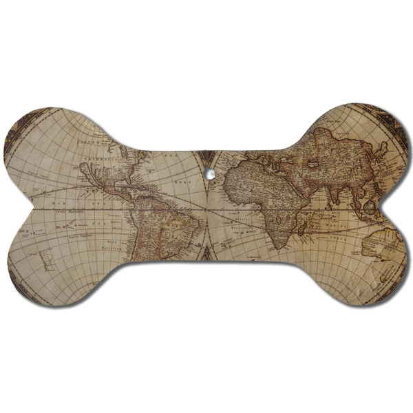 Custom Vintage World Map Ceramic Dog Ornament - Front