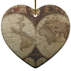 Vintage World Map Heart Ceramic Ornament