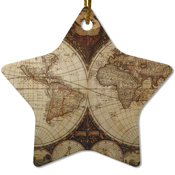 Custom Vintage World Map Star Ceramic Ornament