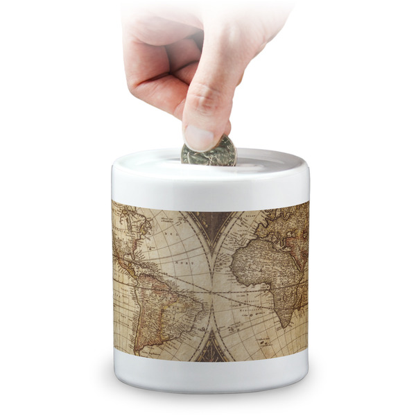 Custom Vintage World Map Coin Bank