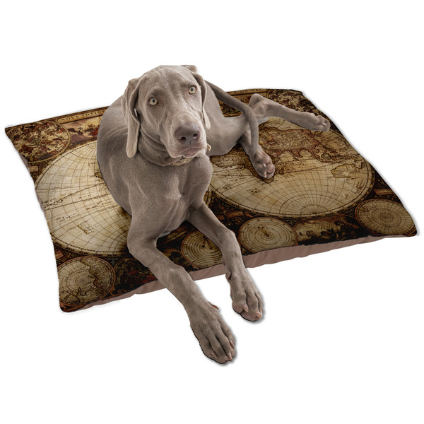 Custom Vintage World Map Dog Bed - Large