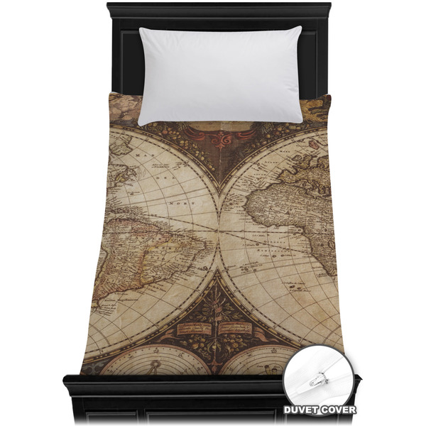 Custom Vintage World Map Duvet Cover - Twin XL