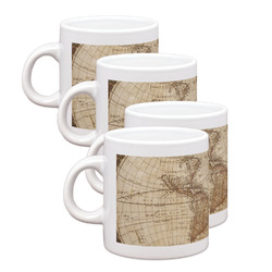 Vintage World Map Single Shot Espresso Cups - Set of 4