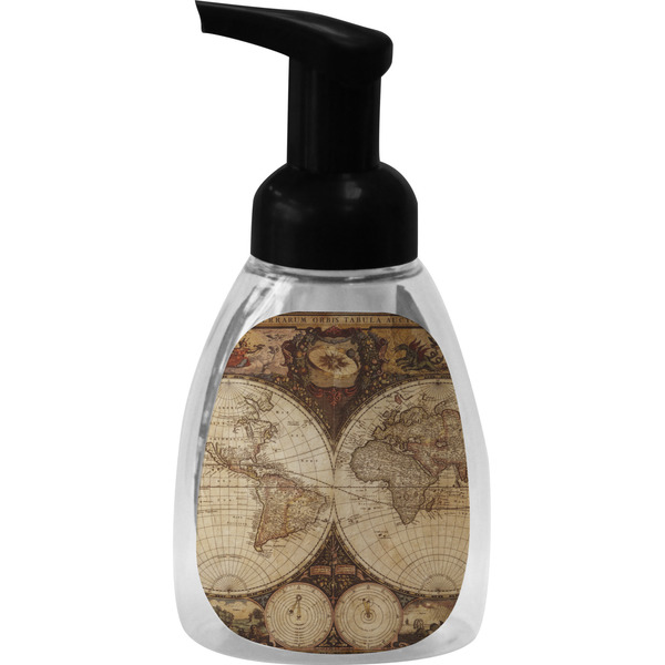 Custom Vintage World Map Foam Soap Bottle - Black