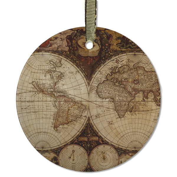 Custom Vintage World Map Flat Glass Ornament - Round