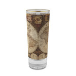 Vintage World Map 2 oz Shot Glass -  Glass with Gold Rim - Set of 4