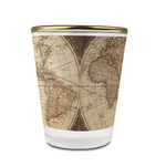 Vintage World Map Glass Shot Glass - 1.5 oz - with Gold Rim - Single