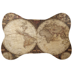 Vintage World Map Bone Shaped Dog Food Mat (Large)