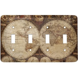 Vintage World Map Light Switch Cover (4 Toggle Plate)