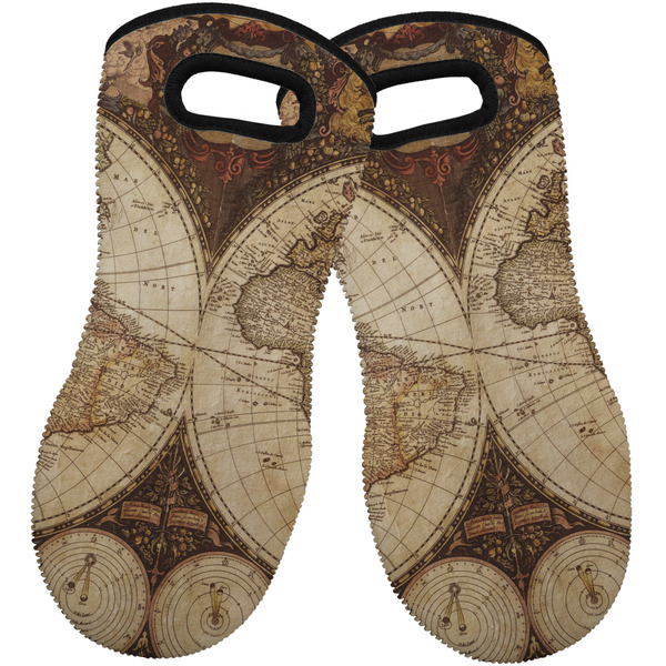 Custom Vintage World Map Neoprene Oven Mitts - Set of 2