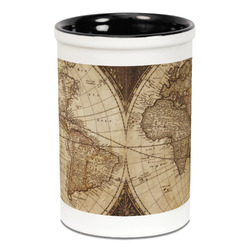 Vintage World Map Ceramic Pencil Holders - Black