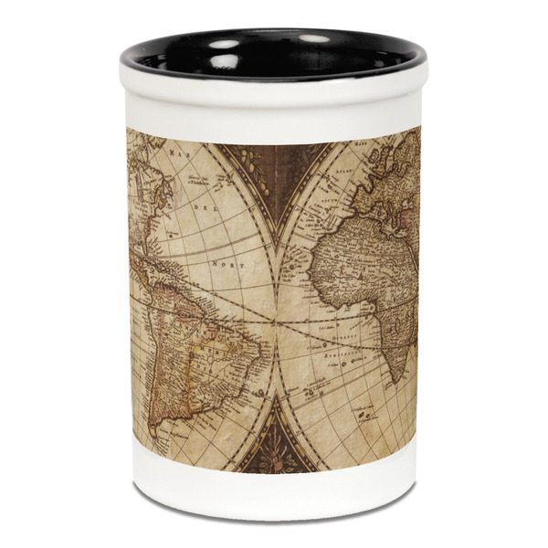 Custom Vintage World Map Ceramic Pencil Holders - Black