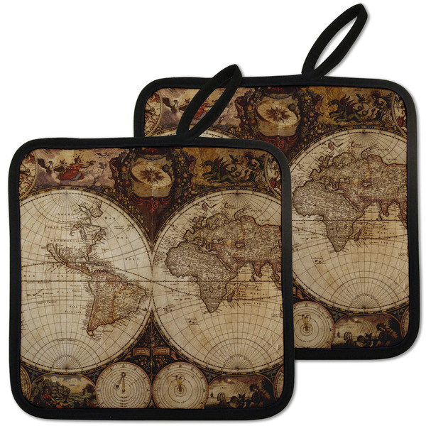 Custom Vintage World Map Pot Holders - Set of 2