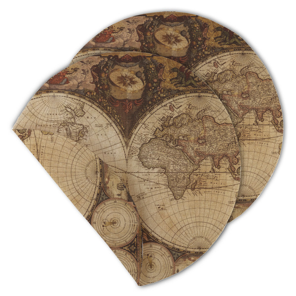 Custom Vintage World Map Round Linen Placemat - Double Sided - Set of 4