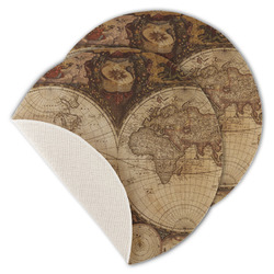 Vintage World Map Round Linen Placemat - Single Sided - Set of 4