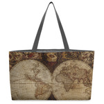 Vintage World Map Beach Totes Bag - w/ Black Handles