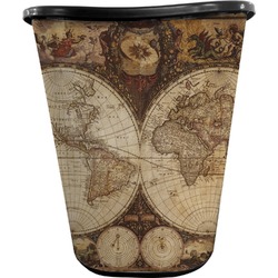 Vintage World Map Waste Basket - Double Sided (Black)