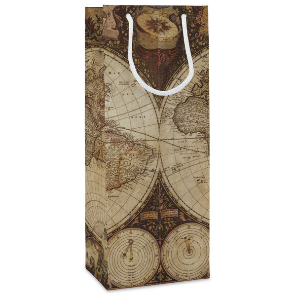 Custom Vintage World Map Wine Gift Bags - Matte