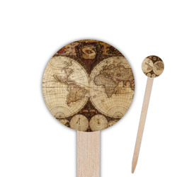 Vintage World Map 6" Round Wooden Food Picks - Single Sided