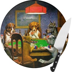 Dogs Playing Poker 1903 C.M.Coolidge Round Glass Cutting Board - Medium