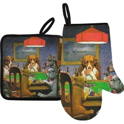Dogs Playing Poker by C.M.Coolidge Oven Mitt & Pot Holder Set