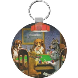 Dogs Playing Poker by C.M.Coolidge Round Plastic Keychain