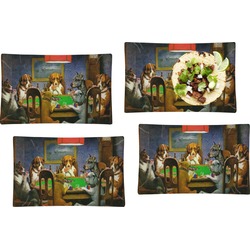 Dogs Playing Poker by C.M.Coolidge Set of 4 Glass Rectangular Lunch / Dinner Plate