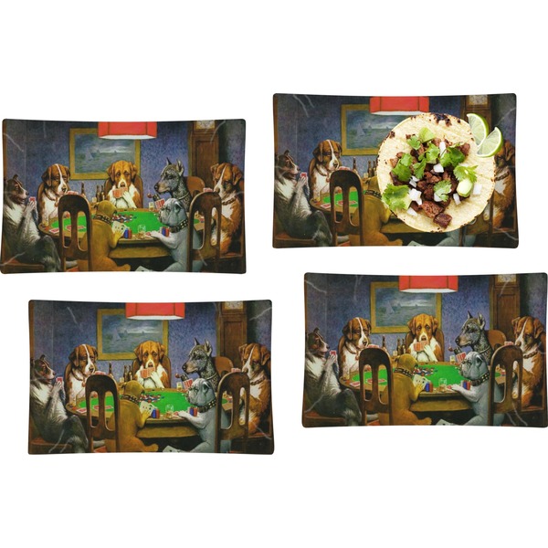 Custom Dogs Playing Poker by C.M.Coolidge Set of 4 Glass Rectangular Lunch / Dinner Plate