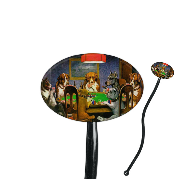 Custom Dogs Playing Poker by C.M.Coolidge 7" Oval Plastic Stir Sticks - Black - Single Sided