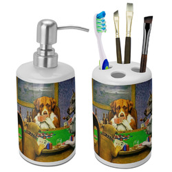 Dogs Playing Poker by C.M.Coolidge Ceramic Bathroom Accessories Set