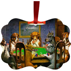 Dogs Playing Poker by C.M.Coolidge Metal Frame Ornament - Double Sided