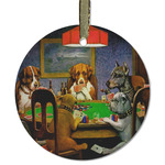 Dogs Playing Poker by C.M.Coolidge Flat Glass Ornament - Round