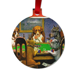 Dogs Playing Poker by C.M.Coolidge Metal Ball Ornament - Double Sided