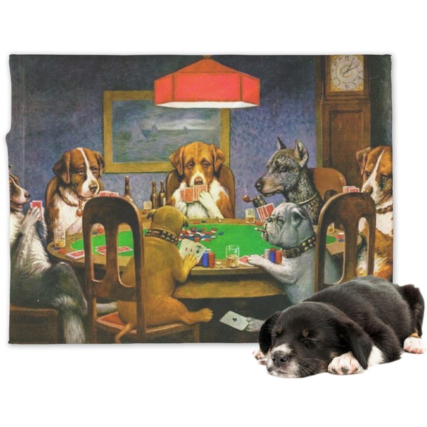 Custom Dogs Playing Poker by C.M.Coolidge Dog Blanket - Large