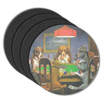 Dogs Playing Poker by C.M.Coolidge Round Rubber Backed Coasters - Set of 4