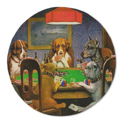 Dogs Playing Poker by C.M.Coolidge Round Linen Placemat - Single Sided