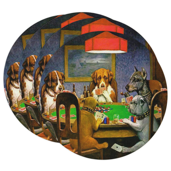 Custom Dogs Playing Poker by C.M.Coolidge Round Paper Coasters