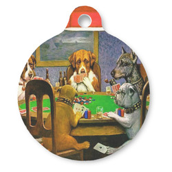 Dogs Playing Poker by C.M.Coolidge Round Pet ID Tag - Large