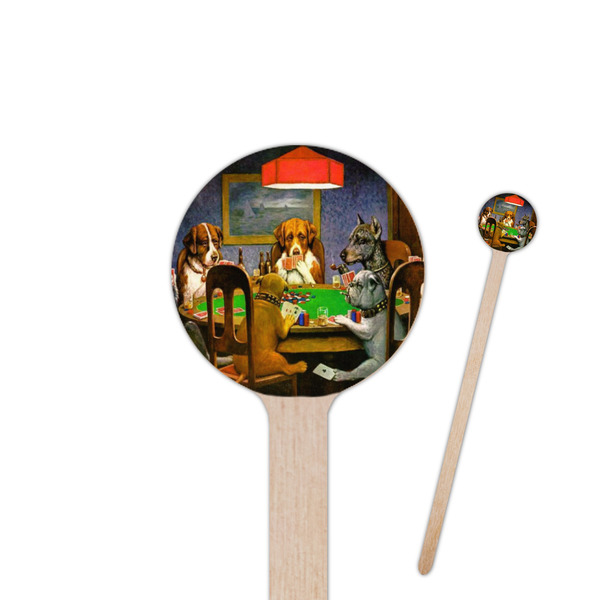 Custom Dogs Playing Poker by C.M.Coolidge 7.5" Round Wooden Stir Sticks - Single Sided