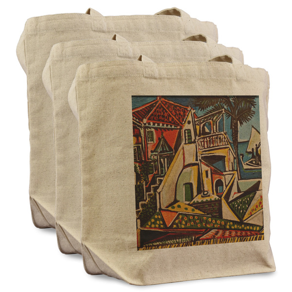 Custom Mediterranean Landscape by Pablo Picasso Reusable Cotton Grocery Bags - Set of 3