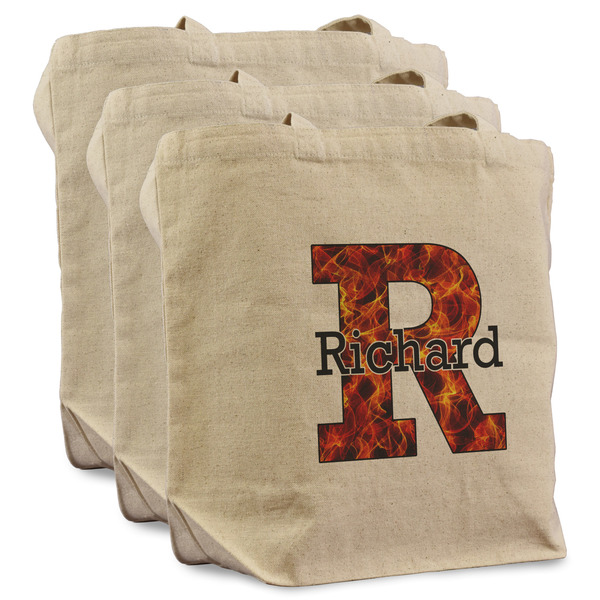 Custom Fire Reusable Cotton Grocery Bags - Set of 3 (Personalized)