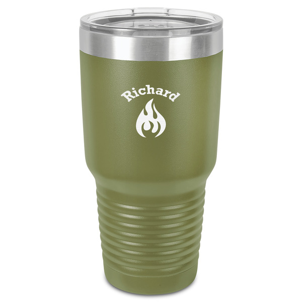 Custom Fire 30 oz Stainless Steel Tumbler - Olive - Single-Sided (Personalized)