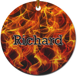 Fire Round Ceramic Ornament w/ Name or Text