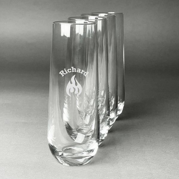 Custom Fire Champagne Flute - Stemless Engraved - Set of 4 (Personalized)