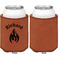 Fire Cognac Leatherette Can Sleeve - Single Sided Front and Back